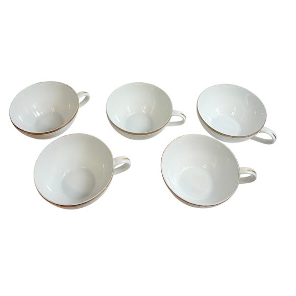 Set of 5 1960s Translucent Porcelain Royalton China Tea Cups with Gold Rim - Picture 2 of 6